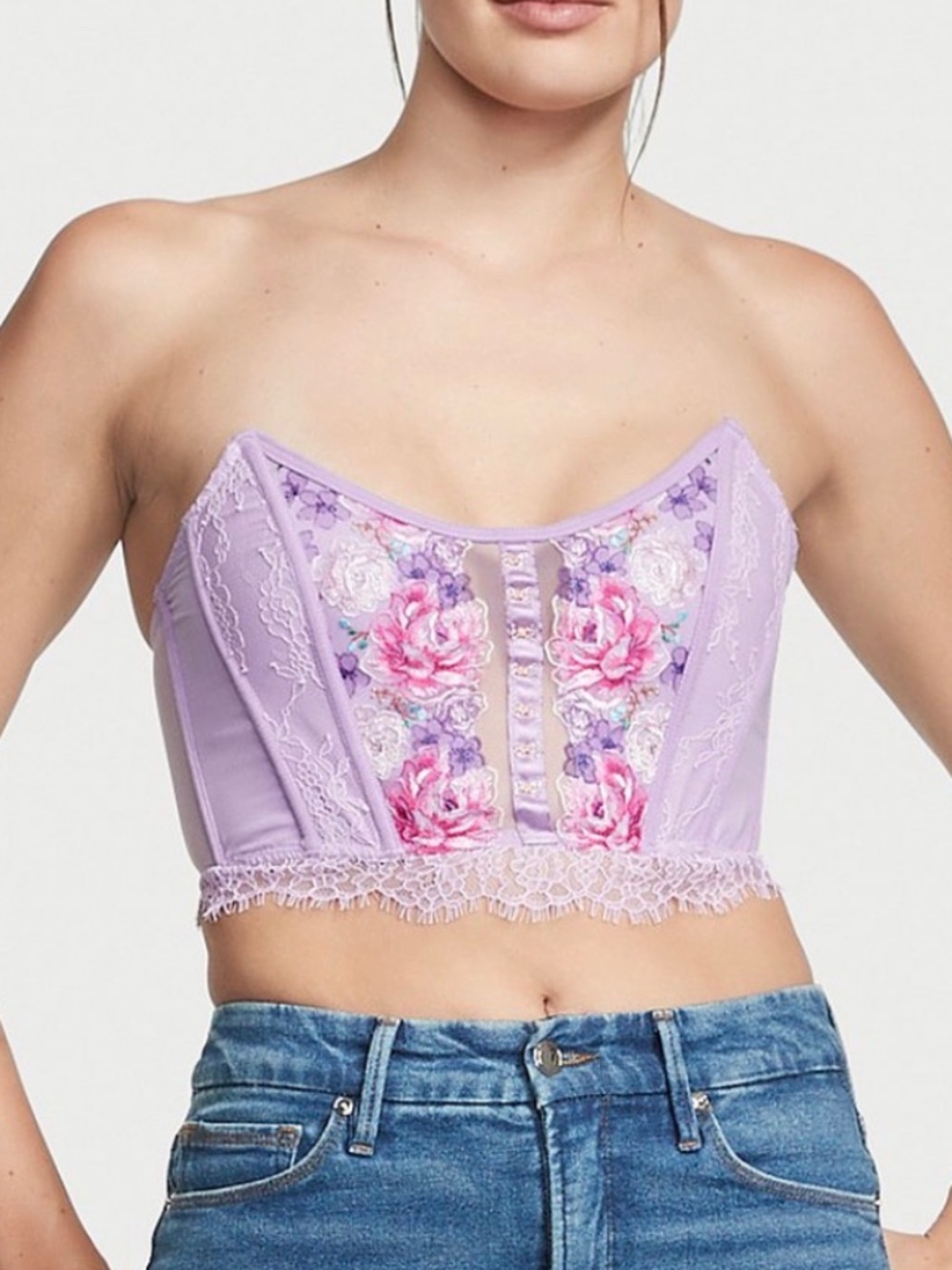 Victoria’s Secret Dream Angels Strapless Corset Top | Small | Floral Embroidery